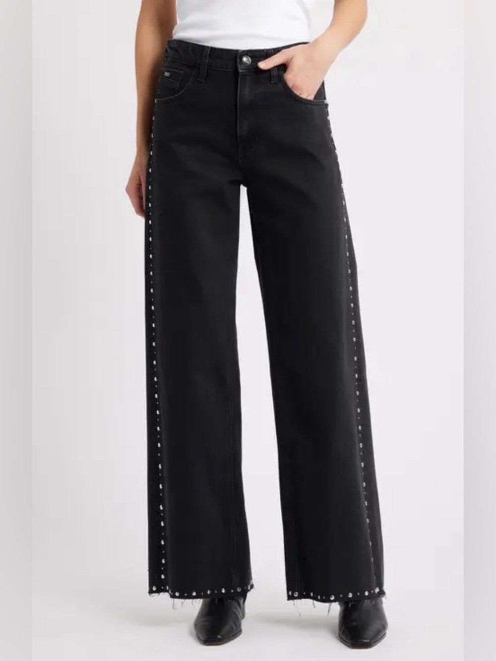 Mavi Black Wide-Leg Jeans with Studded Side Trim